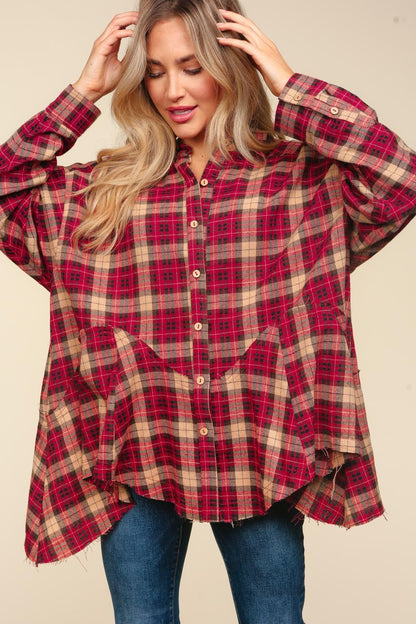 Haptics Plaid Button Down SharkBite Shirt