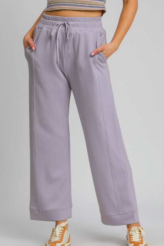 Umgee - Drawstring Elastic Waist Wide Leg Pants