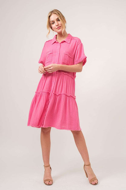 And The Why Full Size Raw Edge Shirt Dress