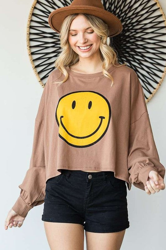 Jade By Jane Smiley Face Long Sleeve Crop Top