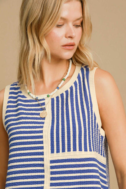 Umgee - Round Neck Texture Striped Tank