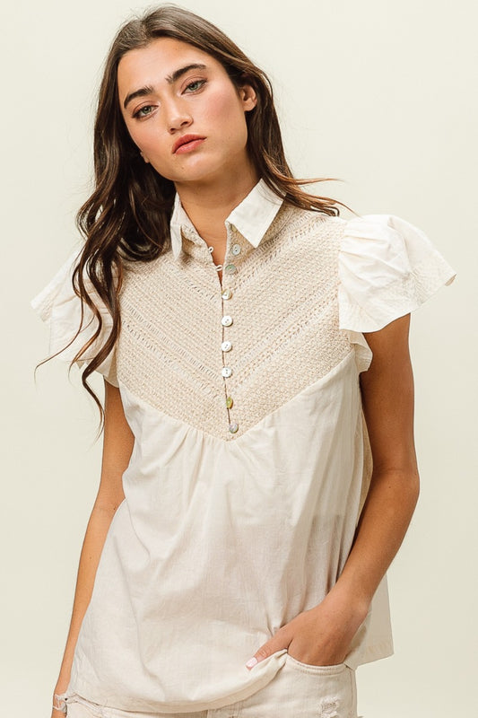 BiBi Button Collared Neck Top