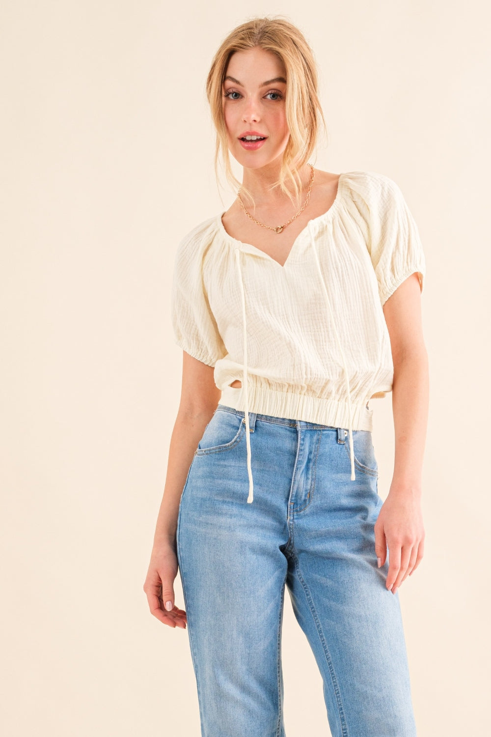 And The Why Tie Back Waist Cropped Blouse