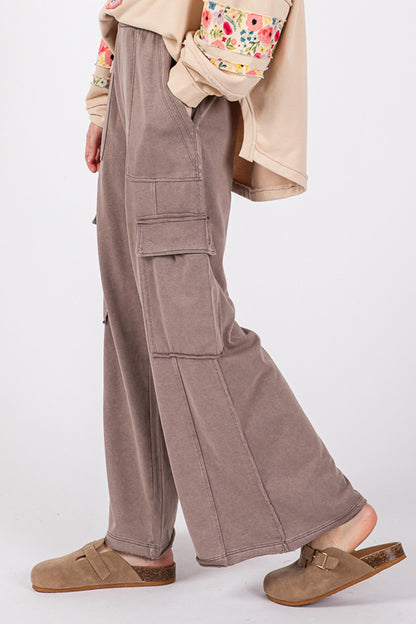 SAGE + FIG Knit Terry Wide Leg Utility Pants