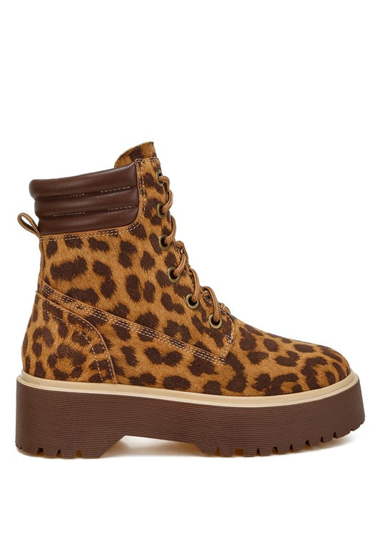 UJOLA High Ankle Leopard Print Suede Boots