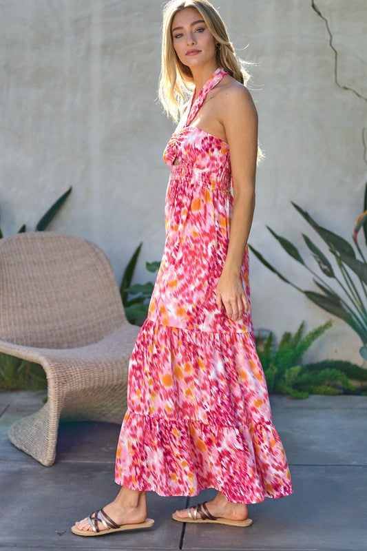 Davi & Dani Printed Halter Maxi Dress