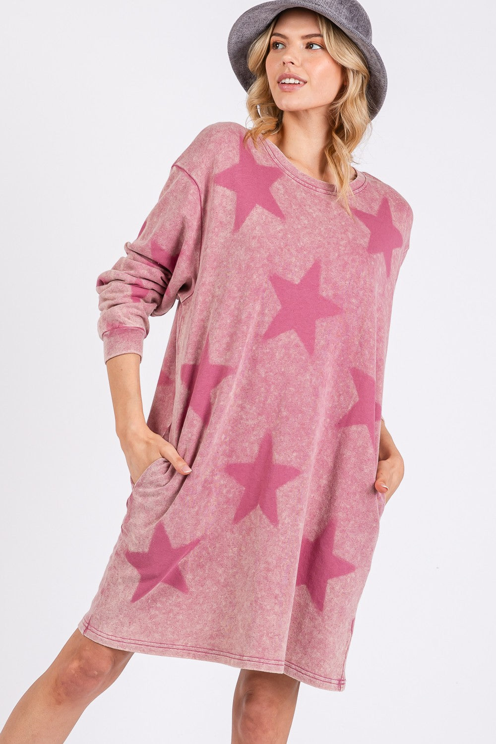 SAGE + FIG - Washed Star Print Round Neck Dress