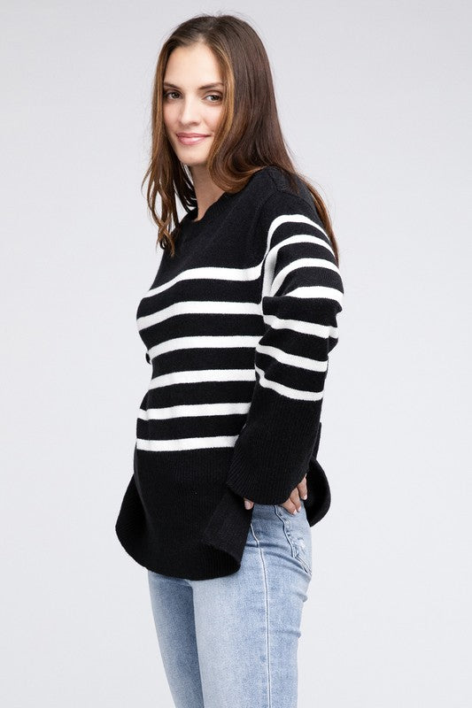 BiBi Oversized Ribbed Hem Stripe Sweater