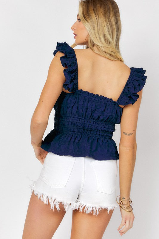 Davi & Dani Square Neck Ruffle Top