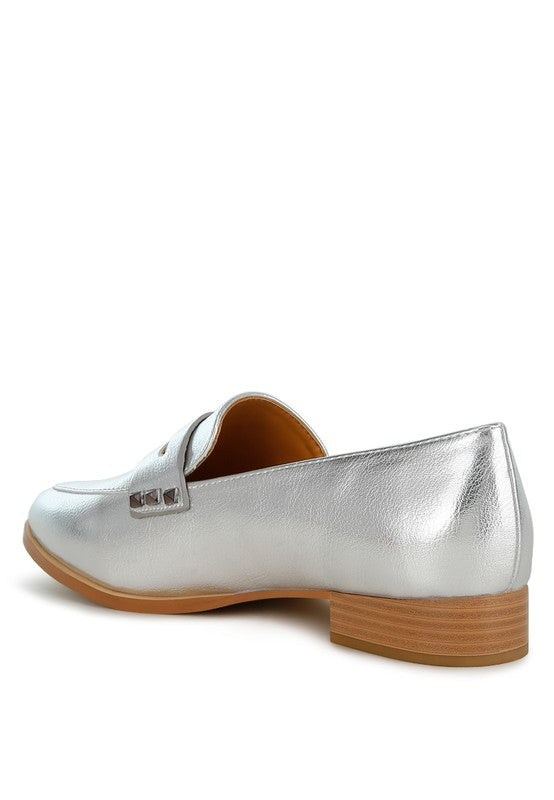 POTANIA Penny Strap Metallic Loafers