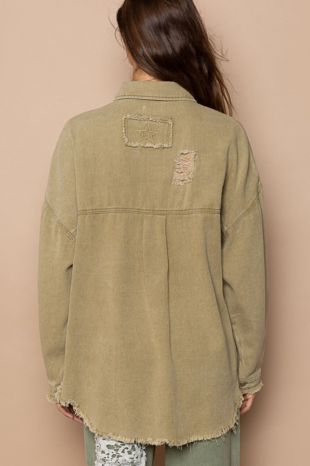 POL Raw Hem Distressed Shacket