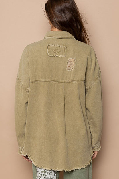 POL Raw Hem Distressed Shacket