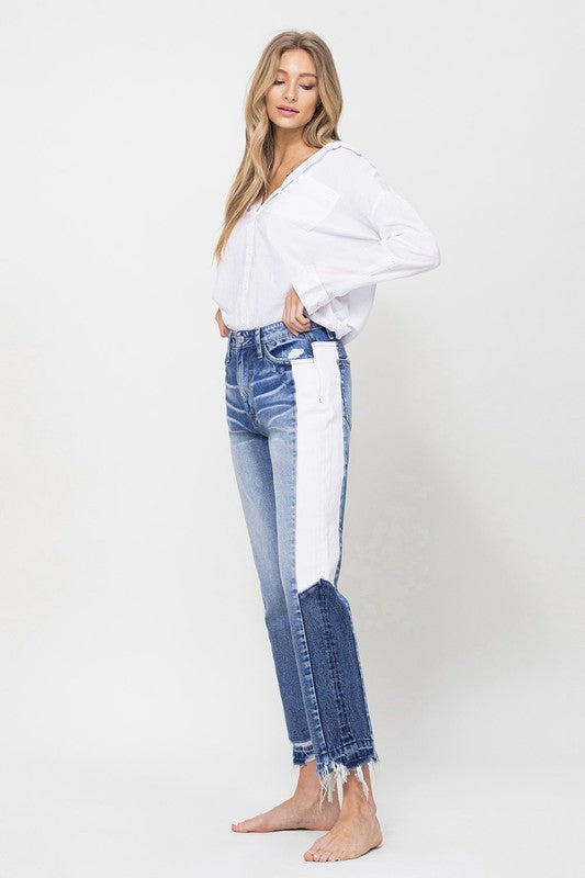 Super High Rise Straight Jeans w/Side Blocking Panel