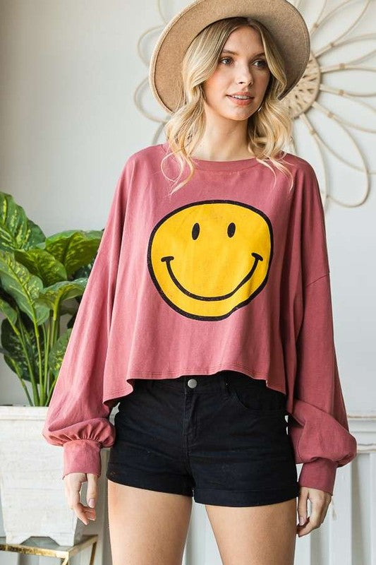 Jade By Jane Plus Size - Smiley Face Crop Top