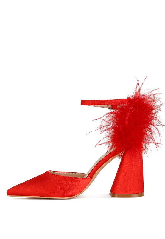 PALMETTA Fur Detail Block Heel Sandal