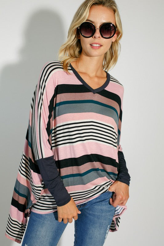 e Luna Multi Stripe Print Jersey Top