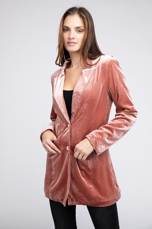 BiBi Shiny Velvet Peak Lapel Blazer