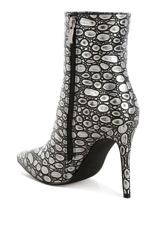 MOOLAH Embossed Stiletto Ankle Boots