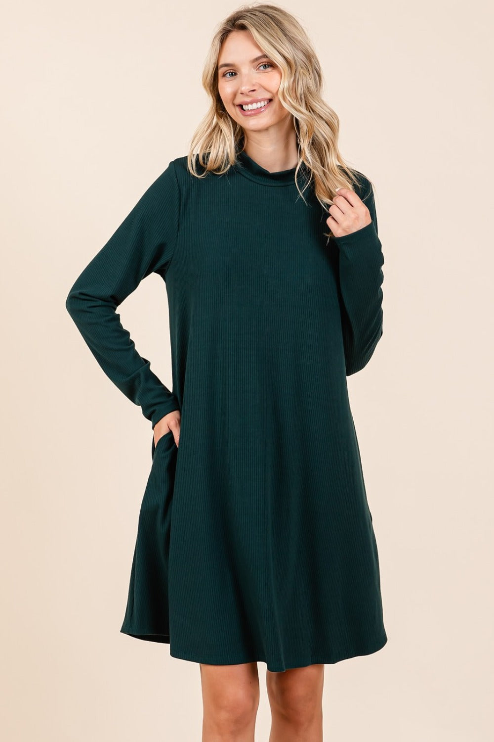 Mittoshop Ribbed Mock Neck Dress with Pockets