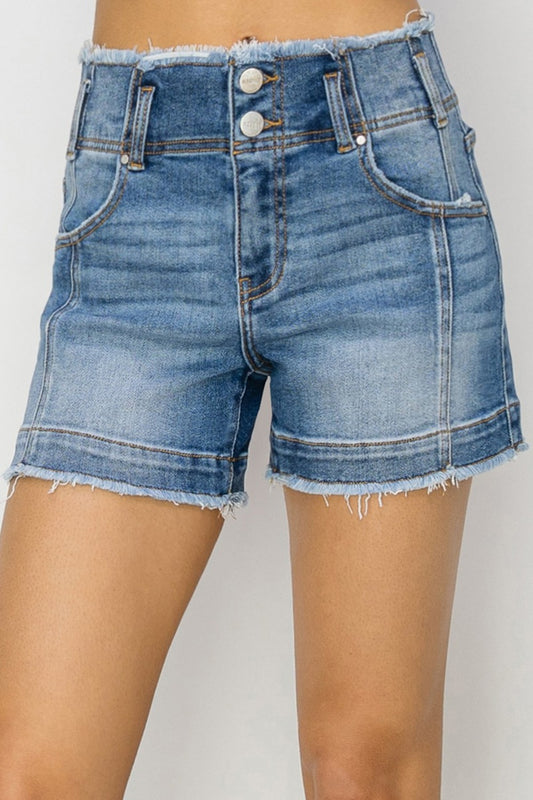 RISEN Seam Detailed Raw Edge Denim Shorts