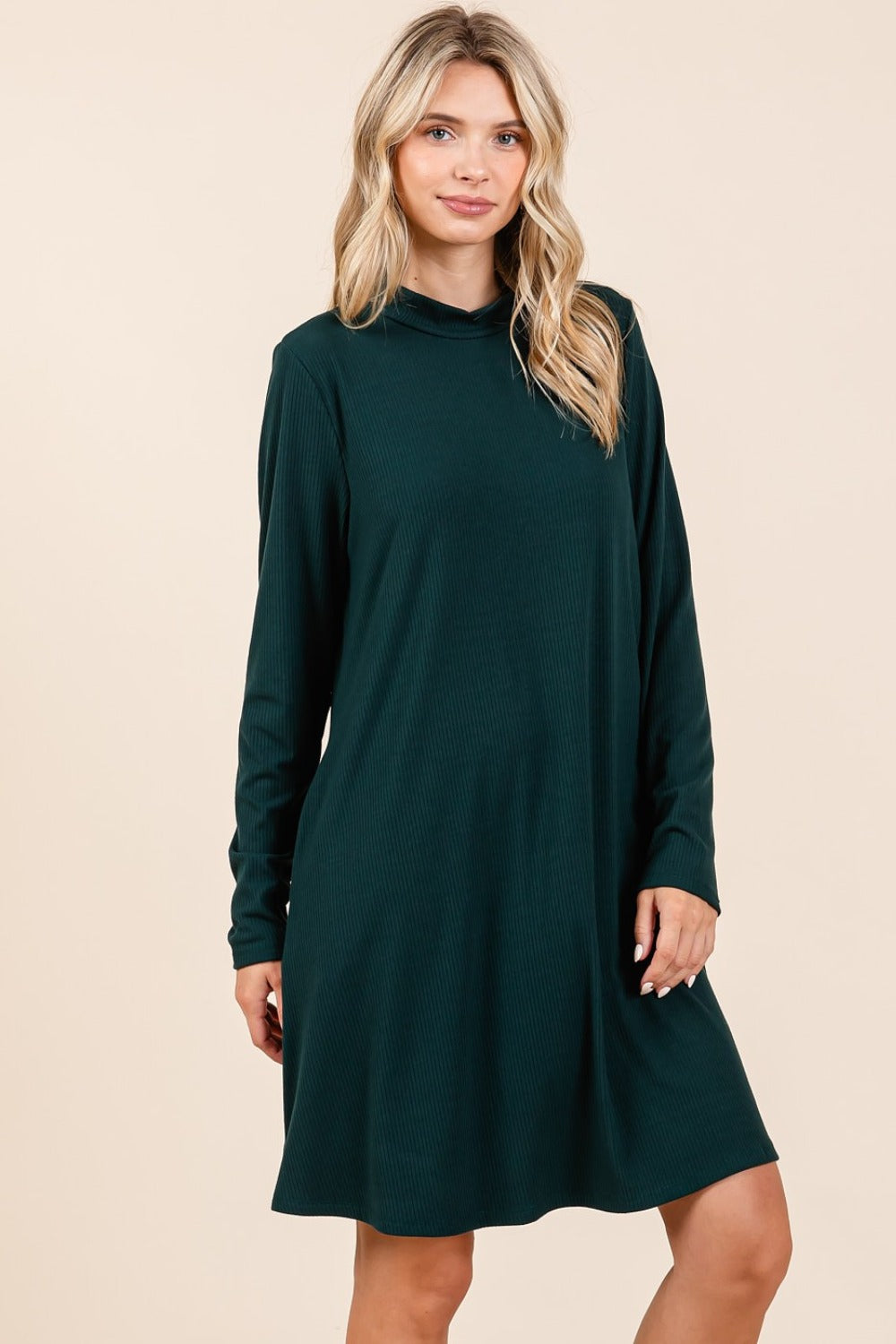 Mittoshop Ribbed Mock Neck Dress with Pockets