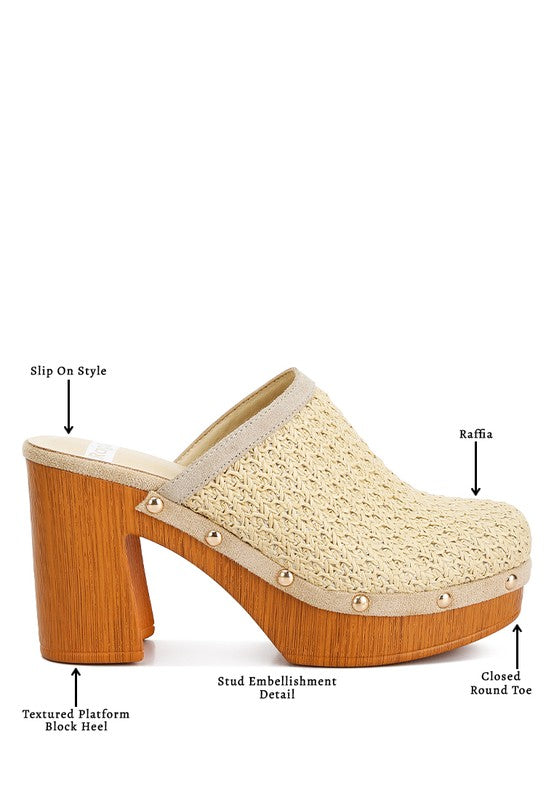 JEYDENA Raffia Platform Clogs