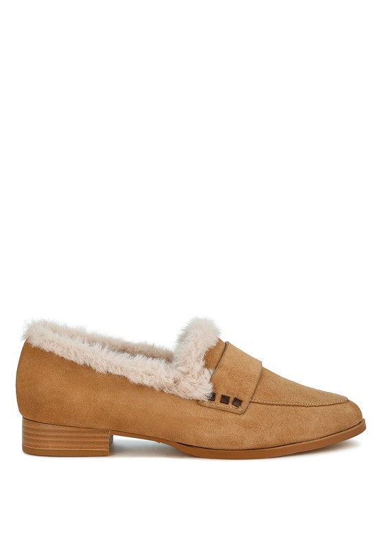 ALLIE Fur Trim Suede Loafers