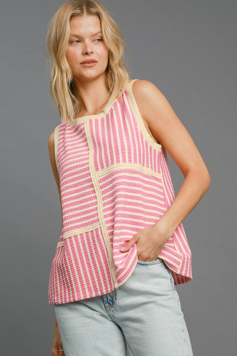 Umgee - Round Neck Texture Striped Tank