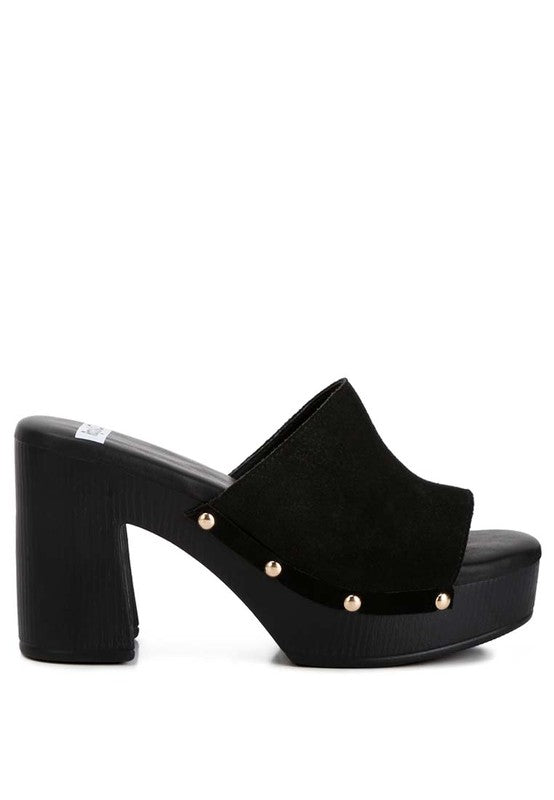 CARTERA Suede High Block Heel Mules