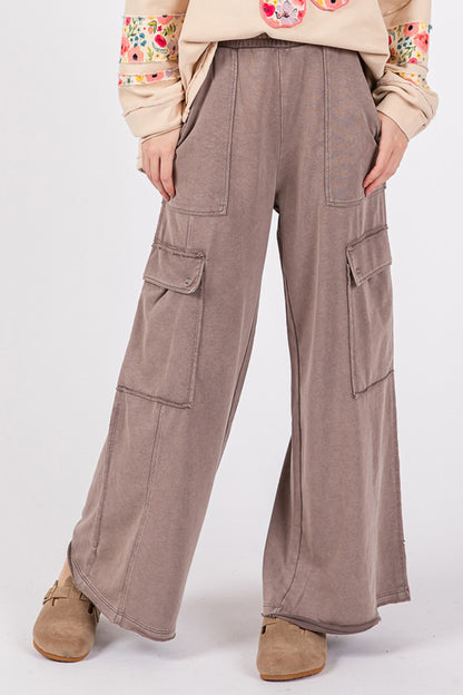 SAGE + FIG Knit Terry Wide Leg Utility Pants