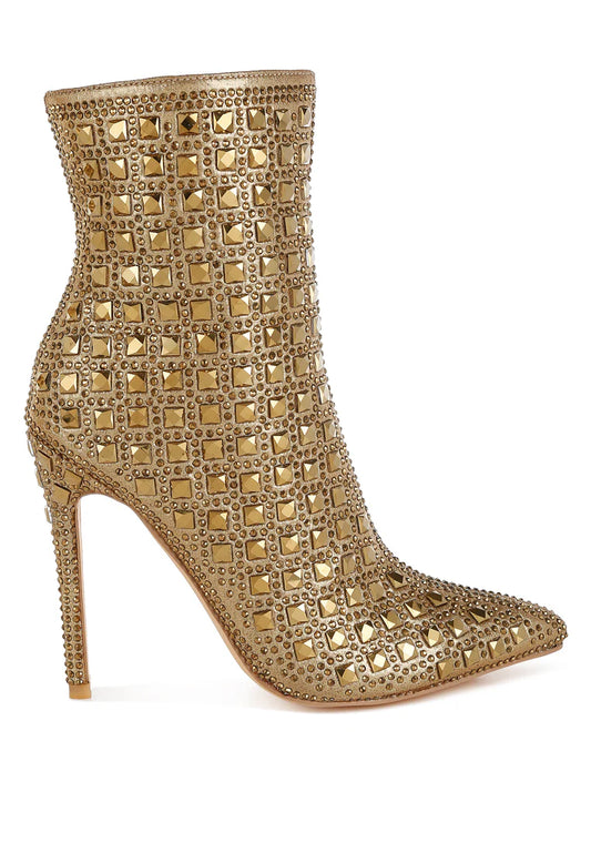 FROSTIN Pointed Toe Rhinestone Stiletto Boots