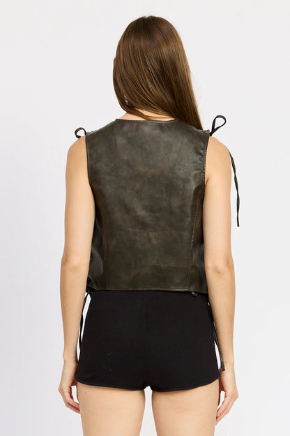 Faux Leather Vest with Adjustable Laces