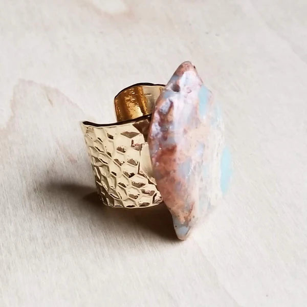 Aqua Terra Slab on Hammered Cuff Ring