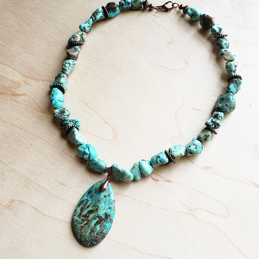 Chunky Turquoise Teardrop Pendant Necklace