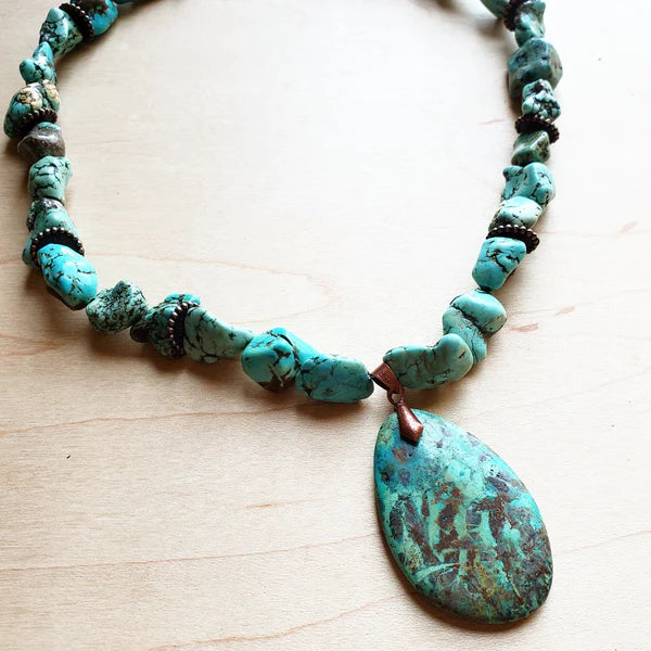 Chunky Turquoise Teardrop Pendant Necklace