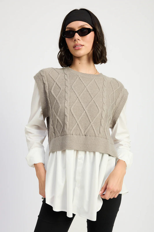 Cable Knit Two Fer Sweater Top