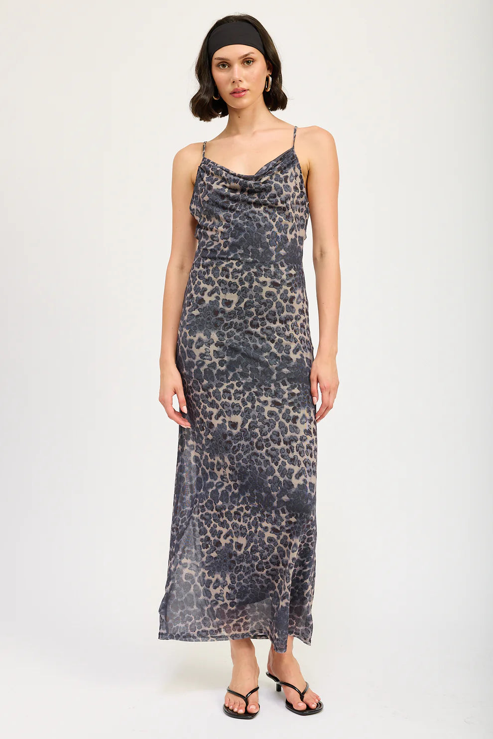 Leopard Cowl Maxi Dress with Open Back