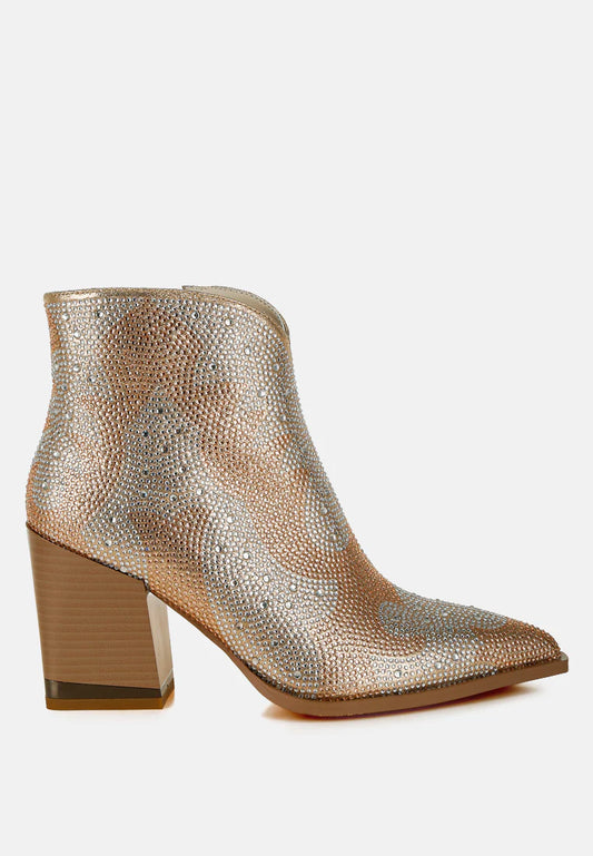 MUGLER Metallic Rhinestone Embellished Ankle Boots