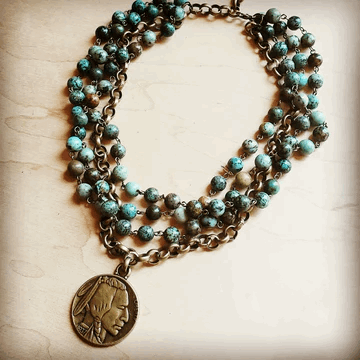 African Turquoise Necklace with Indian Head Coin