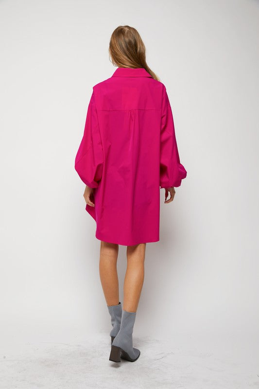 Davi & Dani Puff Sleeve Shirt Dress