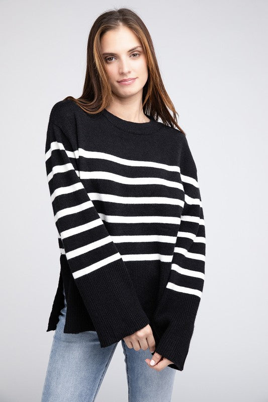 BiBi Oversized Ribbed Hem Stripe Sweater