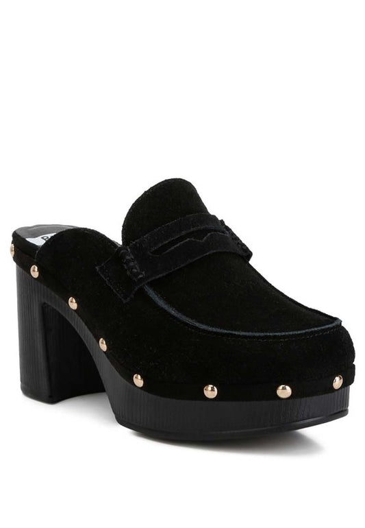 RILEY Suede Platform Clogs