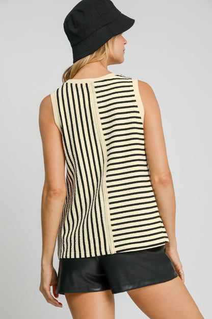 Umgee - Round Neck Texture Striped Tank