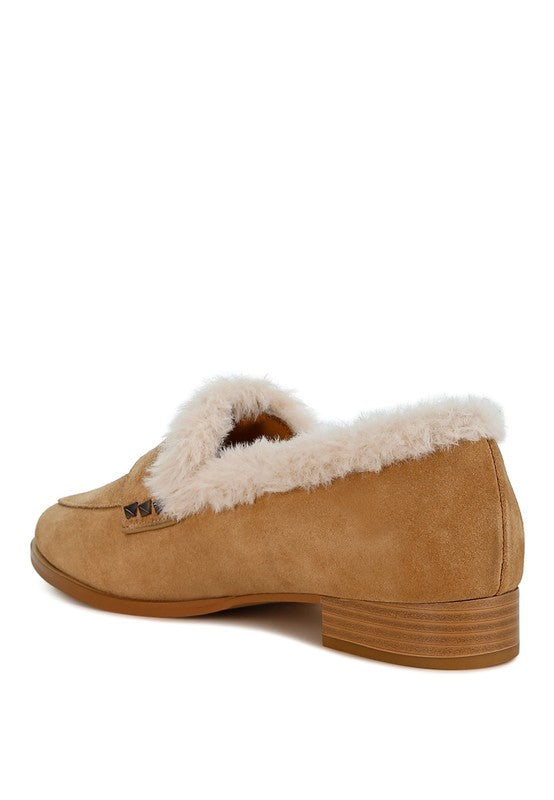 ALLIE Fur Trim Suede Loafers