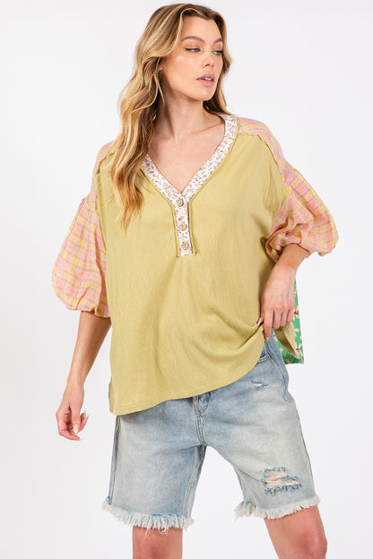 SAGE+FIG Color Block Bubble Sleeve Top