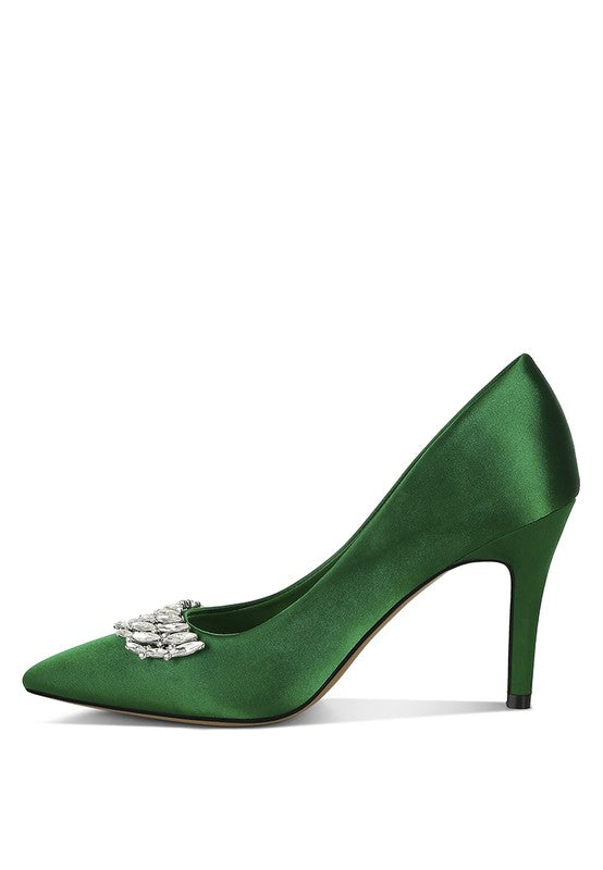 RHODOLIA Diamante Brooch Detail Satin Pumps