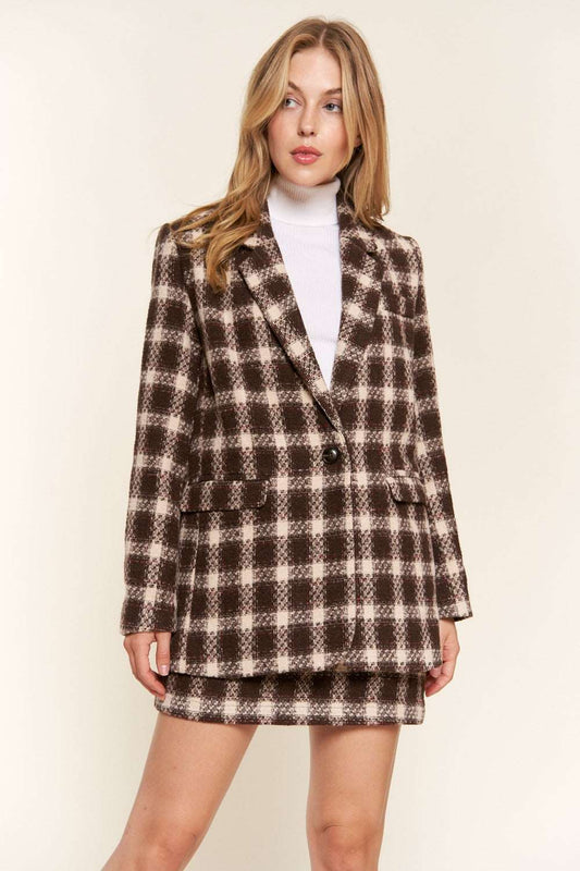 And The Why Full Size Plaid Brushed Blazer