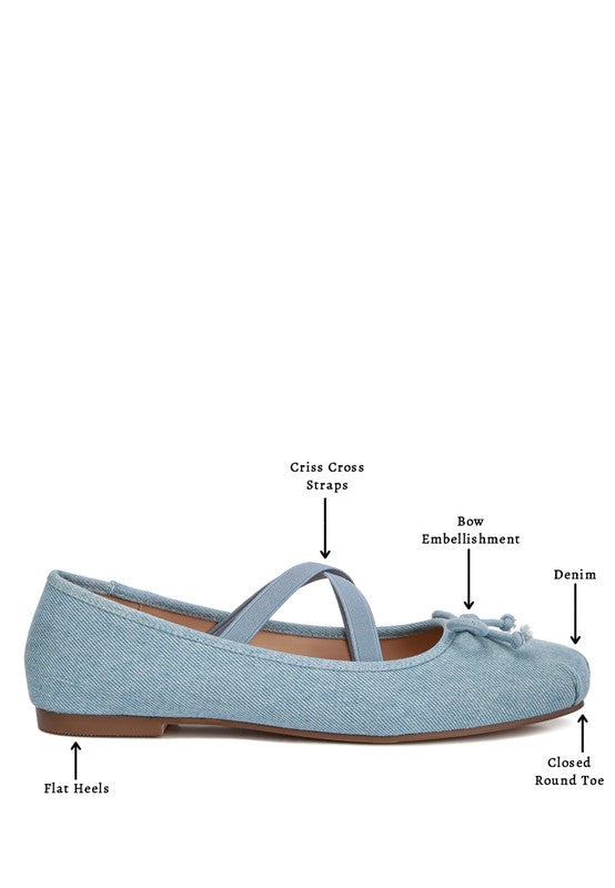 ARIMER Criss Cross Strap Denim Ballet Flats