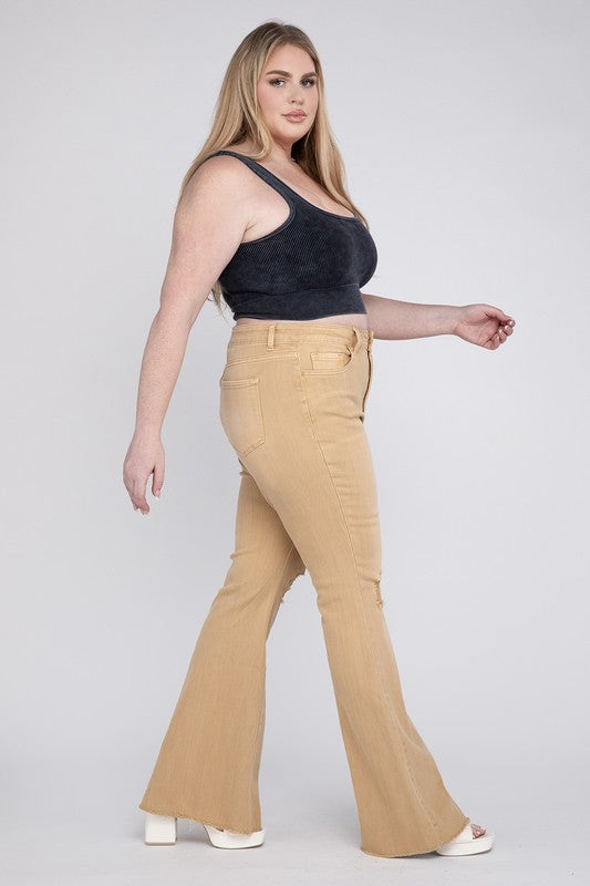 Plus Size - High Rise Flare Jeans