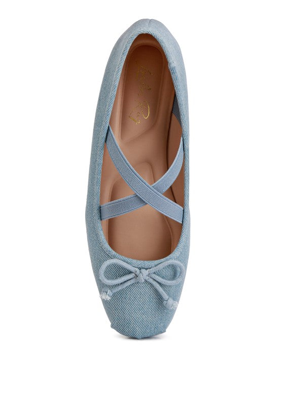 ARIMER Criss Cross Strap Denim Ballet Flats